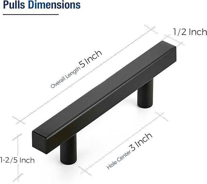 JOY DECOR 60 Pack 3 Inch Matte Black Square Cabinet Handles Stainless Steel Cabinet Hardware Pulls for Kitchen and Drawers with 5 Inch Overall Length