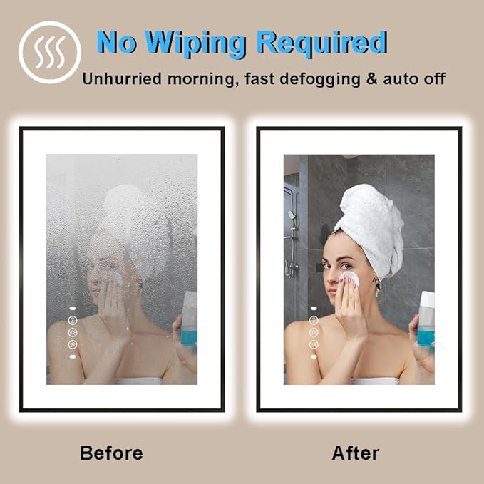 24 x 36 Inch LED Bathroom Mirror with Black Frame, Lighted Bathroom Mirrors for Vanity with Super Bright Front Light + Backlit, Anti-Fog, 3 Colors Stepless Dimmable Motion Sensor Smart Restroom Mirror