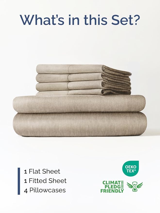 Extra Deep Cal King Sheet Set - 6 Piece Breathable & Cooling Sheets - Hotel Luxury Bed Sheets Set - Easy Fit - Soft, Wrinkle Free & Comfy Sheets Set - Heathered Beige Sheet Set w/Extra Deep Pockets