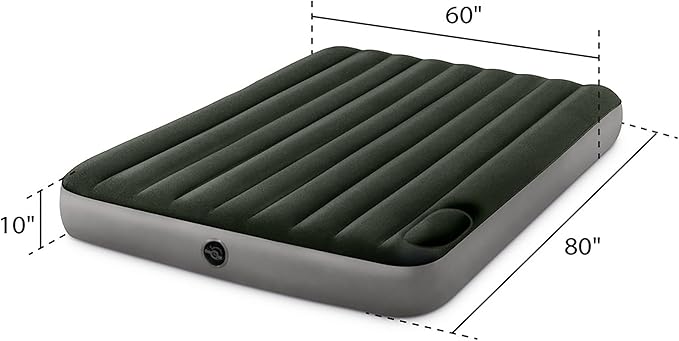 Intex 64763E Dura-Beam Standard Downy Air Mattress: Fiber-Tech – Queen Size – Built-in Foot Pump – 10in Bed Height – 600lb Weight Capacity