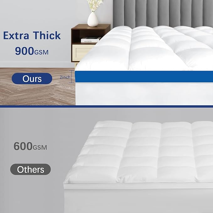 CYMULA Mattress Topper Queen Size,Pillow Top Mattress Topper, Queen Topper Pad Cover for Mattress with Elasticated Deep Pockets, Plush Down Alternative Fill Mattress Protector