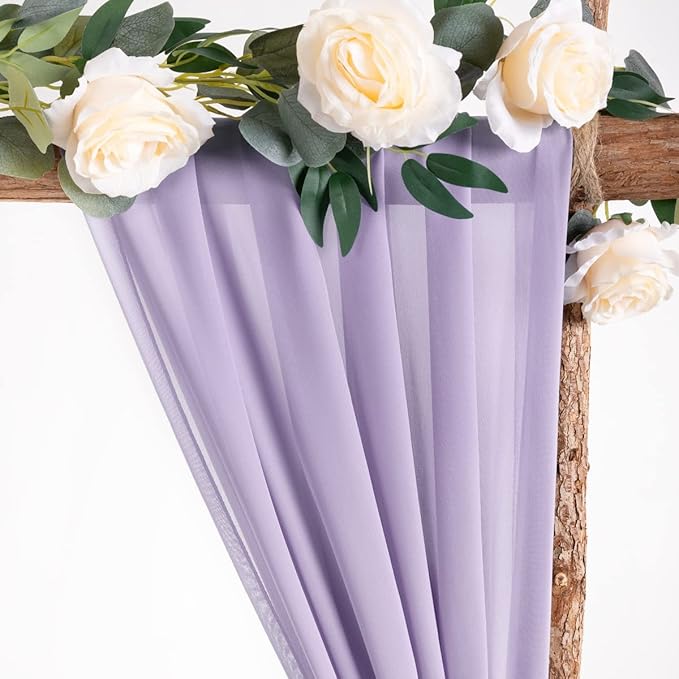 Socomi Wedding Arch Draping Fabric 2 Panels 29" x 19Ft Lavender Purple Sheer Chiffon Curtain Drapes 6 Yards for Wedding Ceremony Birthday Party Decoration