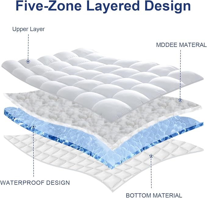 Mattress Topper Twin XL College Dorm, Waterproof Bed Topper Twin XL Cooling Mattress Pad Cover for College, Pillow Top Mattress Topper with Deep Pockets, Breathable Fluffy Fill Mattress Protector