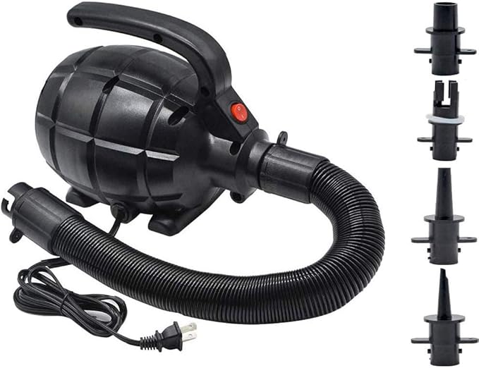 BOMPOW Electric Air Pump for Inflatables, AC (110V), 600W, 20L/min, Black, 4 Detachable Nozzles, Inflator/Deflator, Queen/King Size Air Mattress, Pool Toys, Boat, Raft