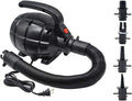 BOMPOW Electric Air Pump for Inflatables, AC (110V), 600W, 20L/min, Black, 4 Detachable Nozzles, Inflator/Deflator, Queen/King Size Air Mattress, Pool Toys, Boat, Raft