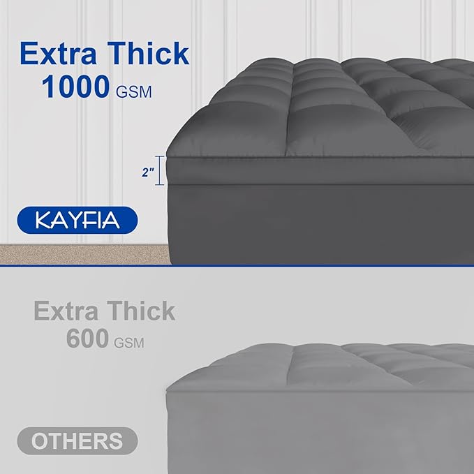 Queen Mattress Topper, Extra Thick Mattress Pad Cover for Deep Sleep,3D+7D Snow Down Alternative Fill Overfilled Plush Pillow Top Mattress with 8-23 Inch Deep Pocket-Grey