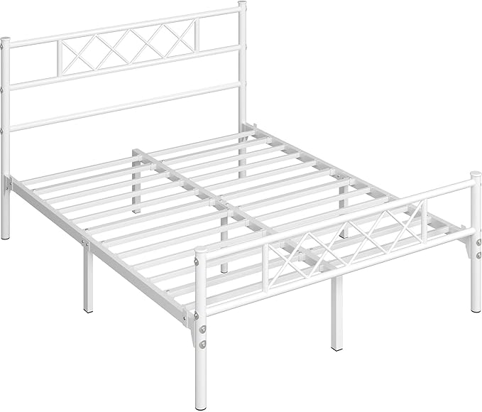 Yaheetech Queen Size Metal Platform Bed Frame with Simple Headboard and Footboard, Mattress Foundation for Under Bed Storage, Steel Slat Support, No Box Spring Needed, Easy Assembly, White