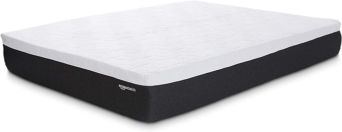 Amazon Basics Gel Memory Foam Mattress, Firm, Cooling, Queen Size Mattress, CertiPUR-US® Certified Foam, 80 x 60 x 12 inches, White/Dark Gray