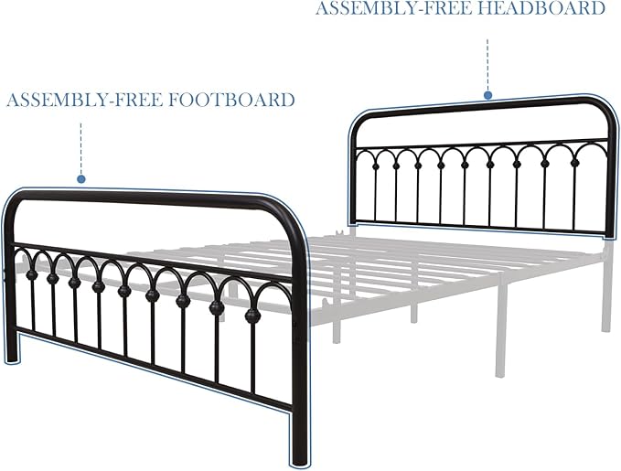 YALAXON Vintage Sturdy Queen Size Metal Bed Frame Basic with Headboard and Footboard,No Box Spring Needed,Under Bed Storage (Queen,Black)