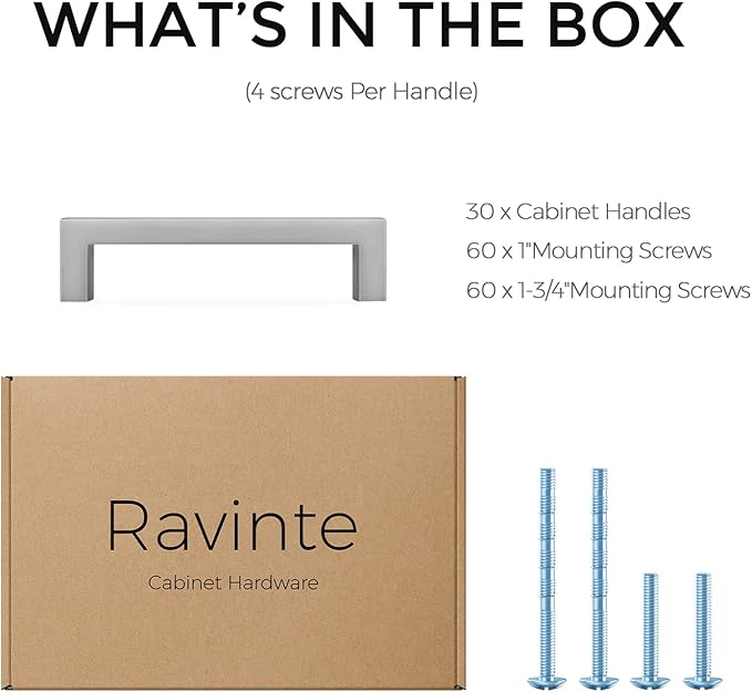 Ravinte 30 Pack Solid 3 Inch Center to Center Slim Square Bar Drawer Handles - Cabinet Hardware Brushed Nickel Pulls for Kitchen and Drawers