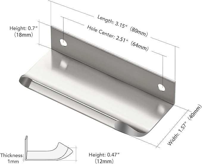 Ravinte Hardware 10 Pack Silver Cabinet Handles, 3.15 Inch (80mm) Finger Edge Pulls, 2-1/2 Inch Hole Center, Finger Pulls for Cabinets