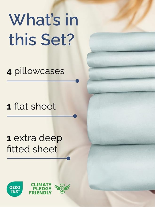 Extra Deep Queen Sheet Set - 6 Piece Breathable & Cooling Sheets - Hotel Luxury Bed Sheets Set - Easy & Secure Fit - Soft, Wrinkle Free & Comfy Sheets Set - Ice Blue Sheet Set with Extra Deep Pockets