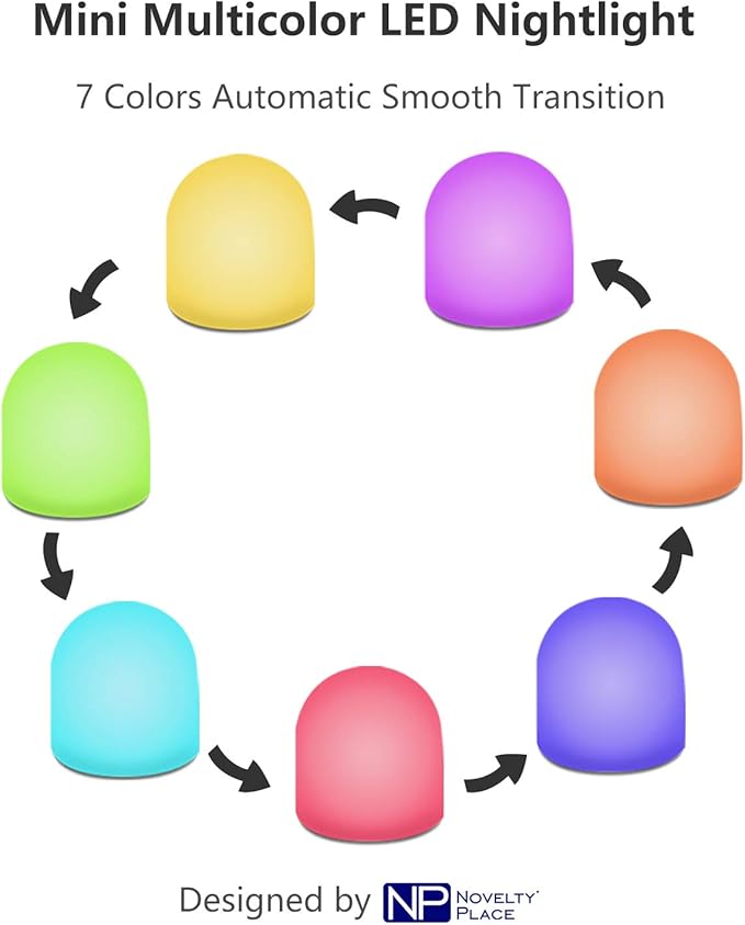 Novelty Place Color Changing Mini Nightlight, Multicolor LED Mood Lighting - Night Light for Bedroom, Bathroom, Living Room - Battery Powered (Pack of 12)