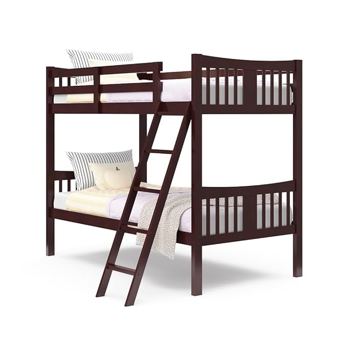 Storkcraft Caribou Bunk Bed Twin Over Twin Bunk Bed (Espresso) - GREENGUARD Gold Certified, Twin Bunk Beds for Kids, Converts to 2 Individual Twin Beds, Bunk Beds for Kids