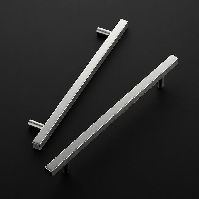 Ravinte Brushed Nickel Cabinet Handles 10 Pack 8 inch Satin Nickel Square Cabinet Pulls Silver Hardware for Kitchen Cabinets 11 inch Overall Length Stainless Steel Drawer Pulls