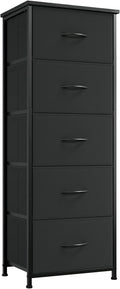 Somdot Tall Dresser for Bedroom with 5 Drawers, Storage Organizer Chest of Drawers with Removable Fabric Bins for Closet Bedside Living Room Laundry Entryway Hallway, Black