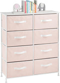 mDesign 38.31" High Steel Frame/Wood Top Storage Dresser Furniture, 8 Fabric Drawers, Large Bureau Organizer for Baby, Kid, Teen Bedroom, Nursery, Playroom, Dorm, Jane Collection, Pink/White