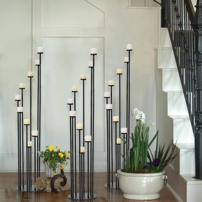 Black 9 Arm Floor Candle Holder Candelabra for Home Decor, Weddings, Dinner Parties Formal Events