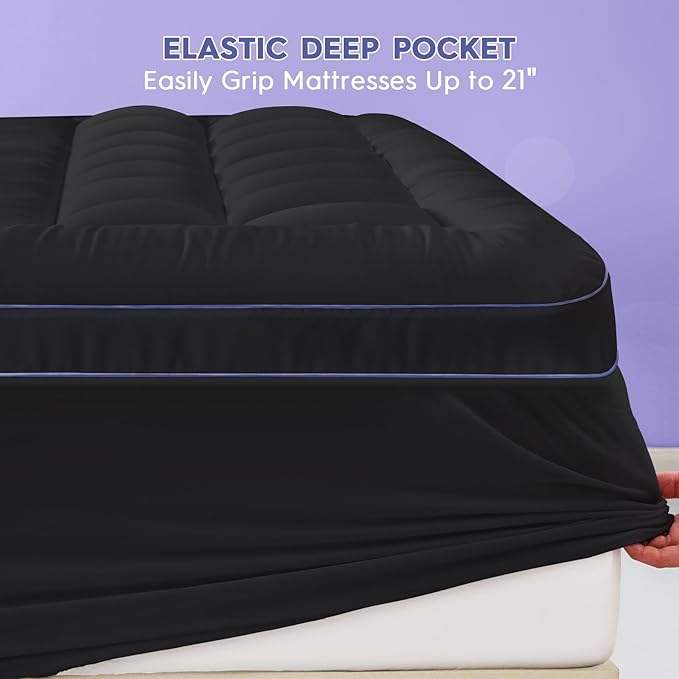 ABENE King Dual Layer 3 Inch Memory Foam Mattress Topper, 2 Inch Gel Memory Foam Plus 1 Inch Down Alternative Pillowtop Mattress Pad Cover, Soft Black Bed Topper Support for Pressure Relief