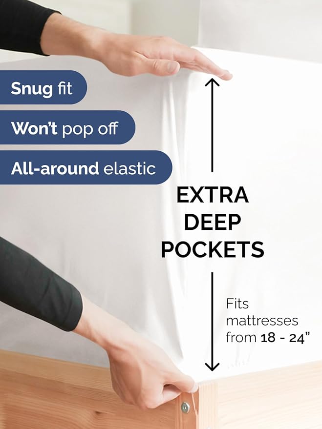 Extra Deep Full Sheet Set - 6 Piece Breathable and Cooling Sheets - Hotel Luxury Bed Sheets Set - Easy Fit - Soft, Wrinkle Free and Comfy Sheets Set - Antique White Sheet Set with Extra Deep Pockets