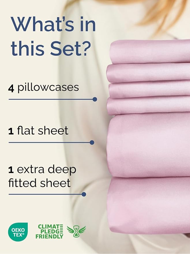 Extra Deep Full Sheet Set - 6 Piece Breathable & Cooling Sheets - Hotel Luxury Bed Sheets Set - Easy & Secure Fit - Soft, Wrinkle Free & Comfy Sheets Set - Light Pink Sheet Set with Extra Deep Pockets