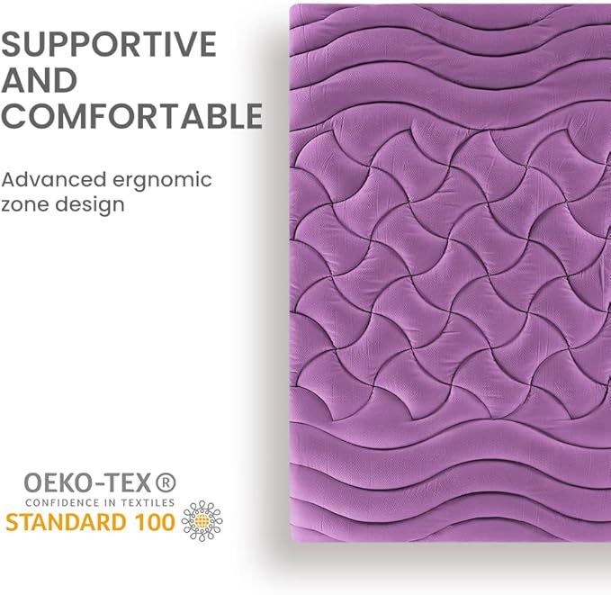 SLEEP ZONE Cooling Mattress Topper Cal King, Premium Zoned Quilted Mattress Pad, Pillow Top Mattress Protector Cover, Machine Wash Durable, Deep Pocket 8-21 inch, Purple, Cal King