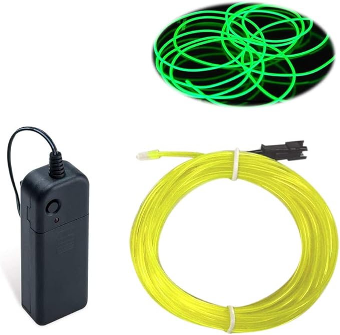 MaxLax EL Wire Lime Green, 9.8ft/3m Portable Battery Pack Neon Light Strip 360° Cuttable Glowing Rope Lights for Parties, Halloween, DIY Decoration