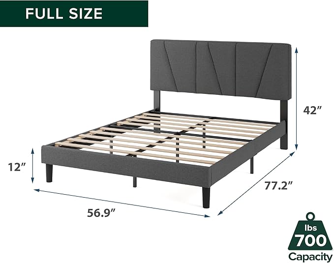 ZINUS Full Maya Upholstered Bed Frame with Asymmetric Headboard, Durable Wooden Slats, Sturdy Framework, Noise Free Sleep, No Box Spring Needed, Easy Assembly, Eco Friendly Packaging, Dark Grey