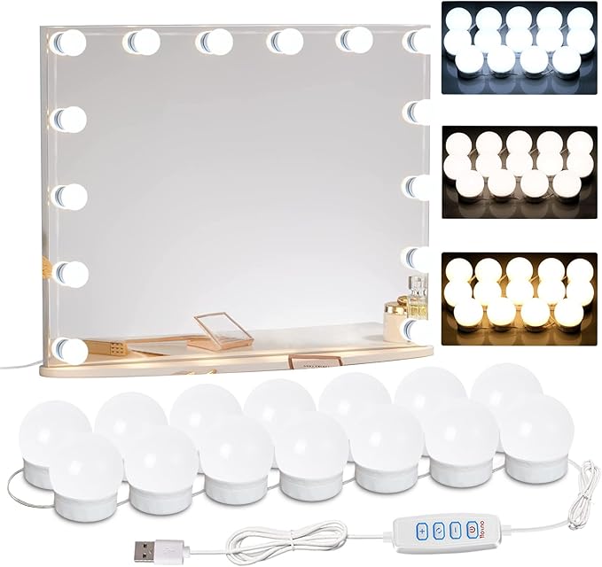 22.6ft Led Vanity Mirror Lights with 14 Dimmable Light Bulbs Makeup Vanity Lights for Big Long Mirror,Mirror Not Included