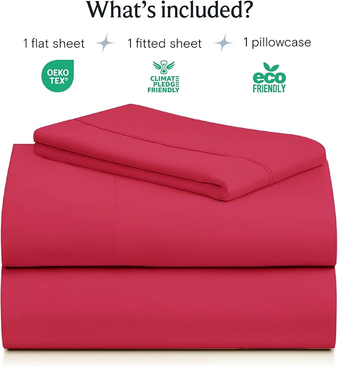 LuxClub 3 PC Sheet Set Bed Sheets Deep Pockets 16" Eco Friendly Wrinkle Free Cooling Machine Washable Hotel Bedding Silky Soft - Red Twin