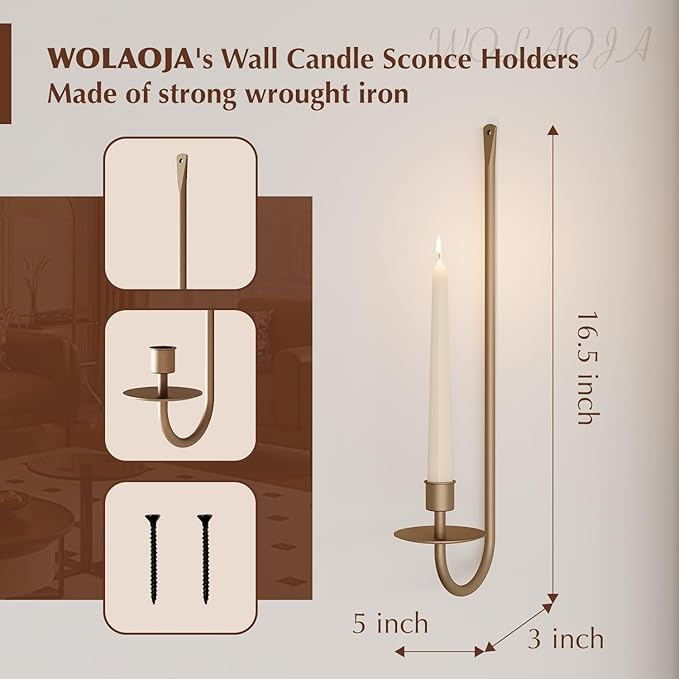 Metal Wall Candle Sconce Holder Set of 4 Wall Mount Candle Holder Pillar Holder Brass Modern Wall Candle Sconces Hanging for Living Room Farmhouse Fireplace Wedding