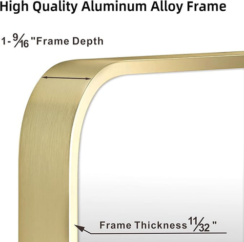 16"x20" Brushed Gold Mirror for Wall, Matte Gold Rounded Rectangle Mirror with Metal Frame Hanging for Bathroom Entryway Vanity,Living Room,Bedroom,Vertical or Horizontal