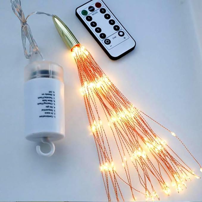 2 Pack Starburst Sphere Lights,200 LLED Firework Lights, 8 Modes Dimmable Remote Control Waterproof Hanging Fairy Light, Copper Wire Light for Patio Parties Christmas (Battery Operated)