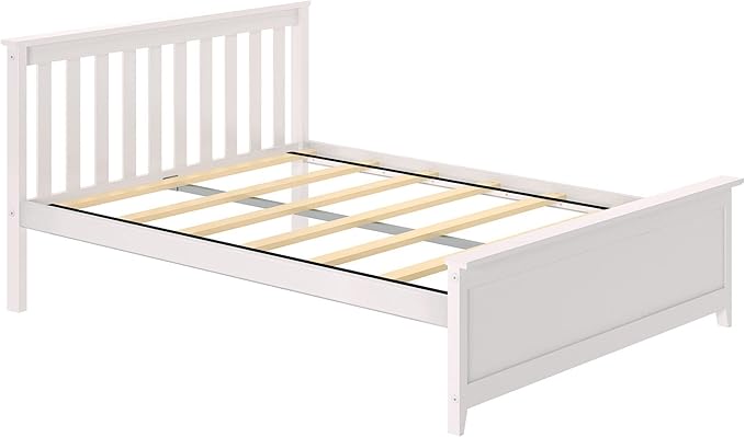 Max & Lily Full Size Bed Frame with Slatted Headboard, Solid Wood Platform Bed for Kids, No Box Spring Needed, Easy Assembly, White