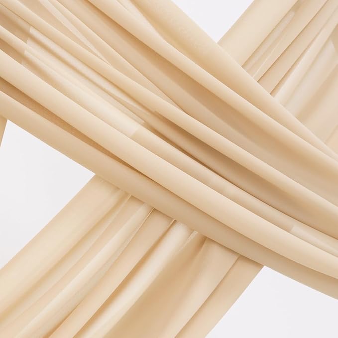 Socomi Wedding Arch Draping Fabric 2 Panels 29" x 19Ft Champagne Sheer Chiffon Curtain Drapes 6 Yards for Wedding Ceremony Birthday Party Decoration