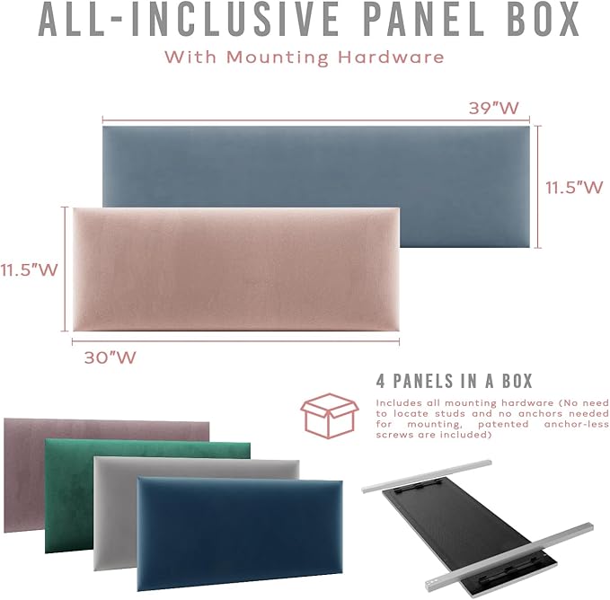VANT Upholstered Wall Mounted Panels, Padded & Tufted Floating Headboard Panel, Head Boards - Twin, Full, Queen and King Bed Size – Soundproof & Sturdy, Easy to Install - 4 Panels Per Box 39"x11.5"