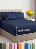 Extra Deep Cal King Sheet Set - 6 Piece Breathable and Cooling Sheets - Hotel Luxury Bed Sheets Set - Easy Fit - Soft, Wrinkle Free and Comfy Sheets Set - Navy Blue Sheet Set with Extra Deep Pockets