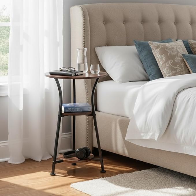 Dulcii Round Side Table for Narrow and Small Spaces,3 Tier Small Round End Table Sofa Side Table for Living Room,Small Bedside Table Round Nightstand for Bedroom