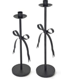 Black Taper Candle Holder Set of 2-Metal Bow Candle Sticks Holder Decor,Modern Tall Candle Holder,Decorative Candlesticks for Fireplace, Wedding, Holiday & Christmas