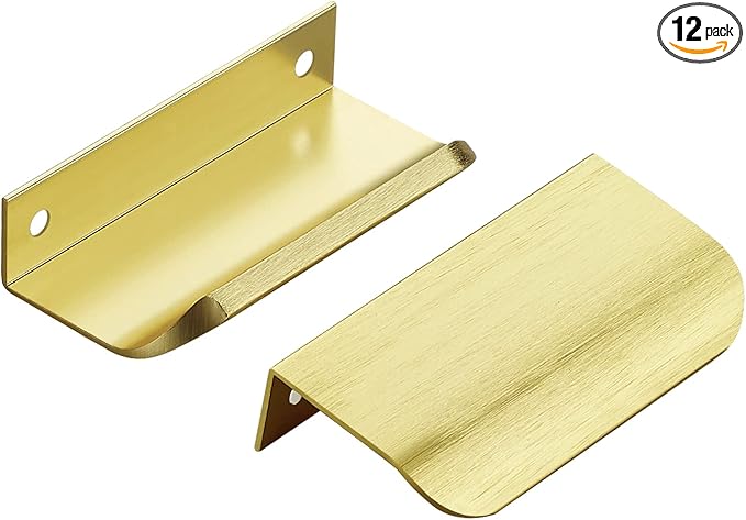 Ravinte Hardware 12 Pack Gold Cabinet Handles, 3.15 Inch (80mm) Finger Edge Pulls, 2-1/2 Inch Hole Center, Finger Pulls for Cabinets