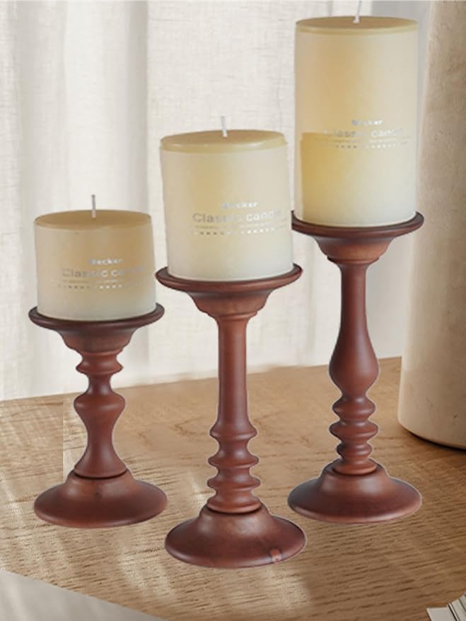 Candlestick Holders Black Candle Holder for Candlestick,Taper Modern Candle Holders Set of 3,Tall Wood Candle Sticks Holder Decor(12"/10"/8" H) (3, Caffe Brown)