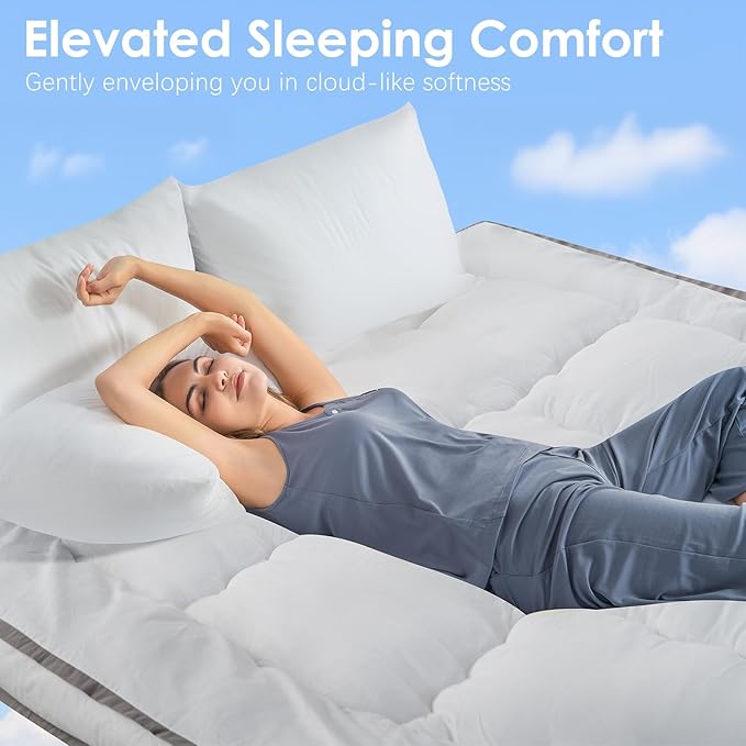 QUEEN ROSE Mattress Topper King, Extra Thick Mattress Pad Cover for Back Pain, Cooling Pillow Top Mattress Bed Topper, Soft Comfort for Firm Mattress, Overfilled Down Alternative, King Size, White