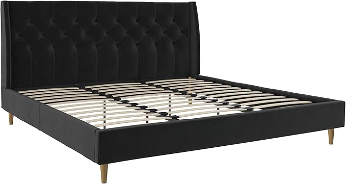 Novogratz The Her Majesty Upholstered Bed, King, Black Velvet