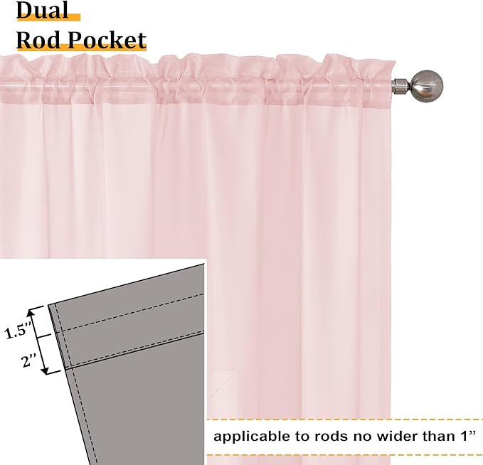 Aiyufeng Blush Pink Sheer Curtains 90 Inches Long 2 Panels Set, Light Filtering Soft Airy Voile Rod Pocket Baby Pink Sheer Window Drapes for Bedroom Living Room, Each 42Wx90L Inches