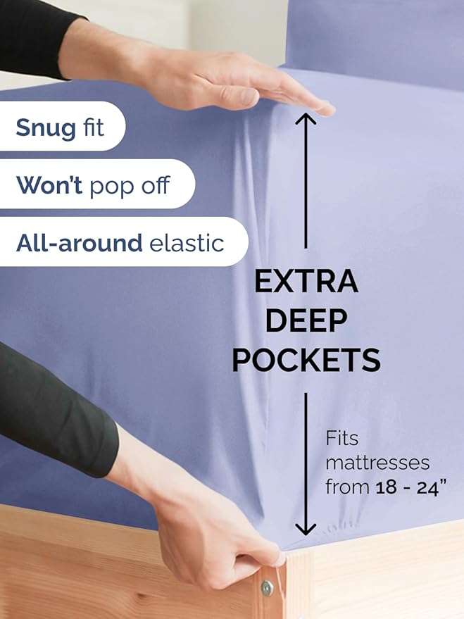 Extra Deep Cal King Sheet Set - 6 Piece Breathable and Cooling Sheets - Hotel Luxury Bed Sheets Set - Easy Fit - Soft, Wrinkle Free and Comfy Sheets Set - Lavender Sheet Set with Extra Deep Pockets