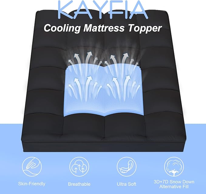 Queen Mattress Topper, Extra Thick Mattress Pad Cover for Deep Sleep,3D+7D Snow Down Alternative Fill Overfilled Plush Pillow Top Mattress with 8-23 Inch Deep Pocket-Black