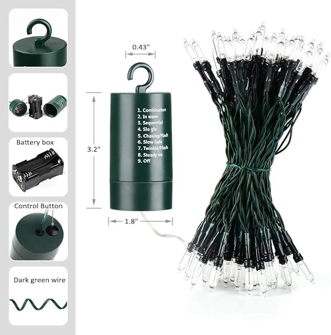 LYHOPE Battery Christmas Lights, 33ft 100 LED Christmas Lights Waterproof 8 Modes Battery Operated String Lights for Outdoor & Indoor, Xmas Tree, Wreaths, Holiday Decoration (Multicolor)