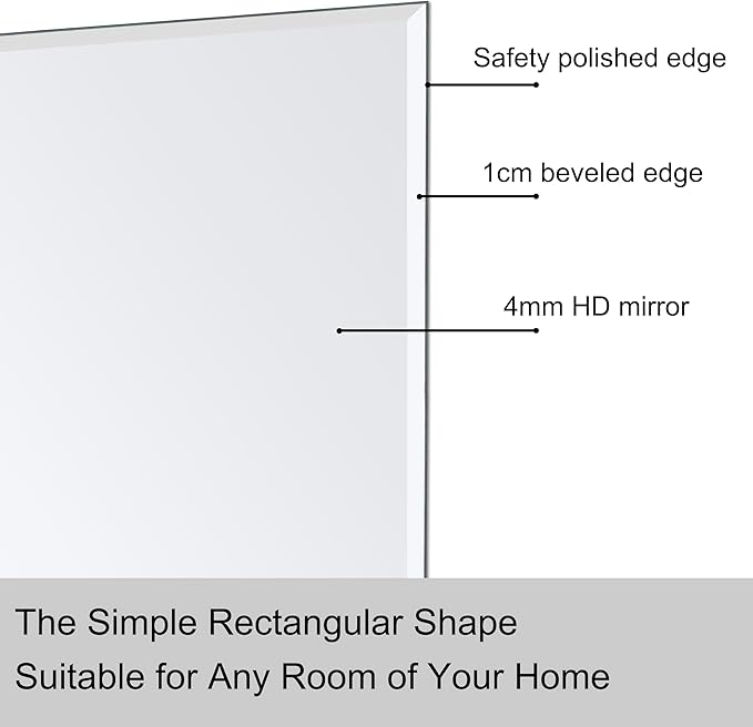 Ruomeng Wall Mirror Beveled Edge Frameless Mirror 24” x 36" Accent Mirror for Bathroom Vanity and Entryway