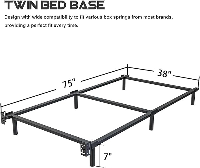 7 Inch Twin Bed Frame, Compatible with Most Brand Box Spring Or Mattress, 6-Leg Support Bed Base, Noise-Free, Easy Assembly, Black
