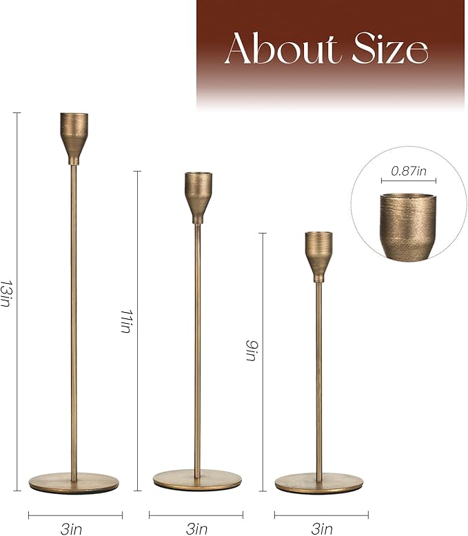 Brass Taper Candle Holders: Set of 6 Tall Candlestick Holder for Table Centerpiece Metal Gold Candles Stick Holders Candle Stand Brushed Wedding Decor